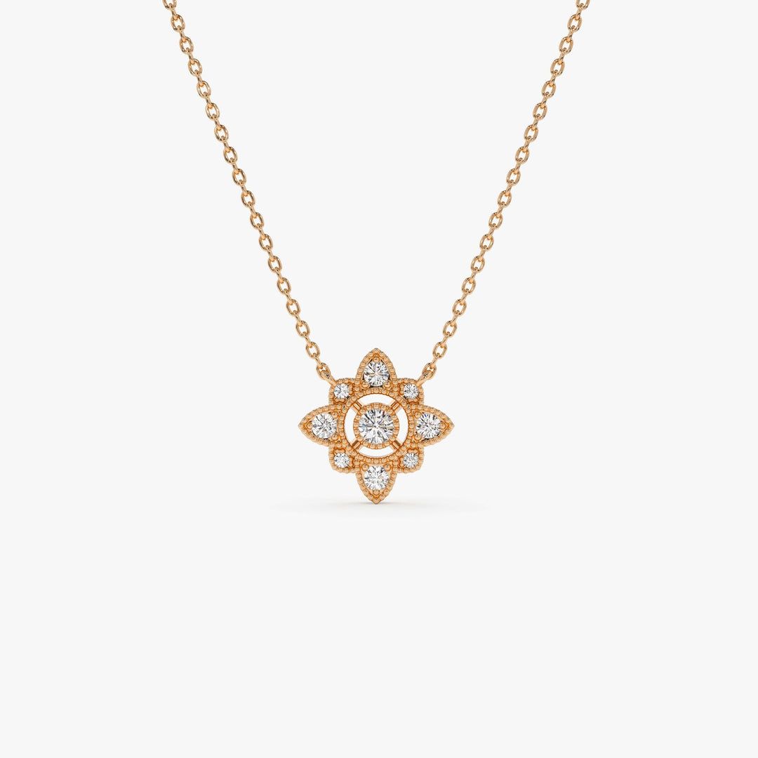 Round Cut Diamond Floral Vintage Necklace for Christmas Gift