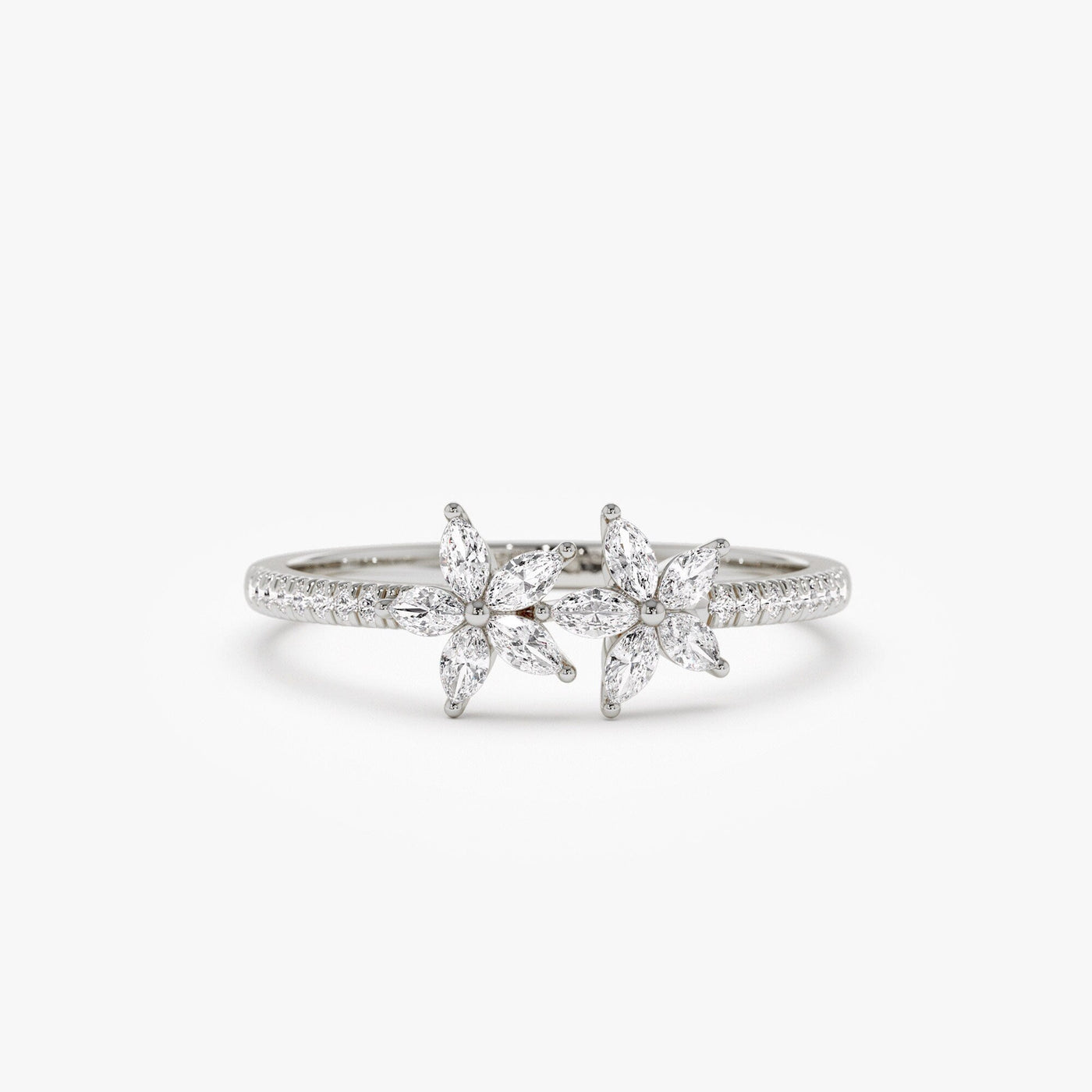 Round & Marquise Cut Diamond Two Flower Wedding Ring for Her