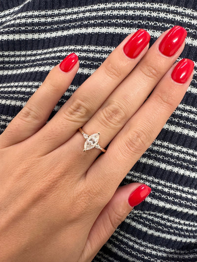 0.7 CT Marquise Cut Moissanite Three Stone Engagement Ring