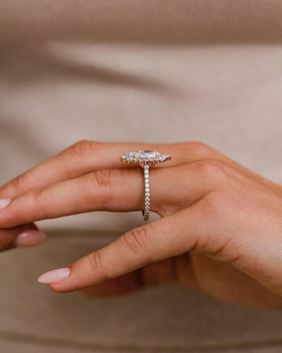 3.5ct Elongated Oval Cut Cluster Moissanite Diamond Engagement Ring For Women