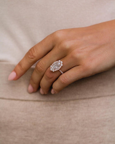 3.5ct Elongated Oval Cut Cluster Moissanite Diamond Engagement Ring For Women