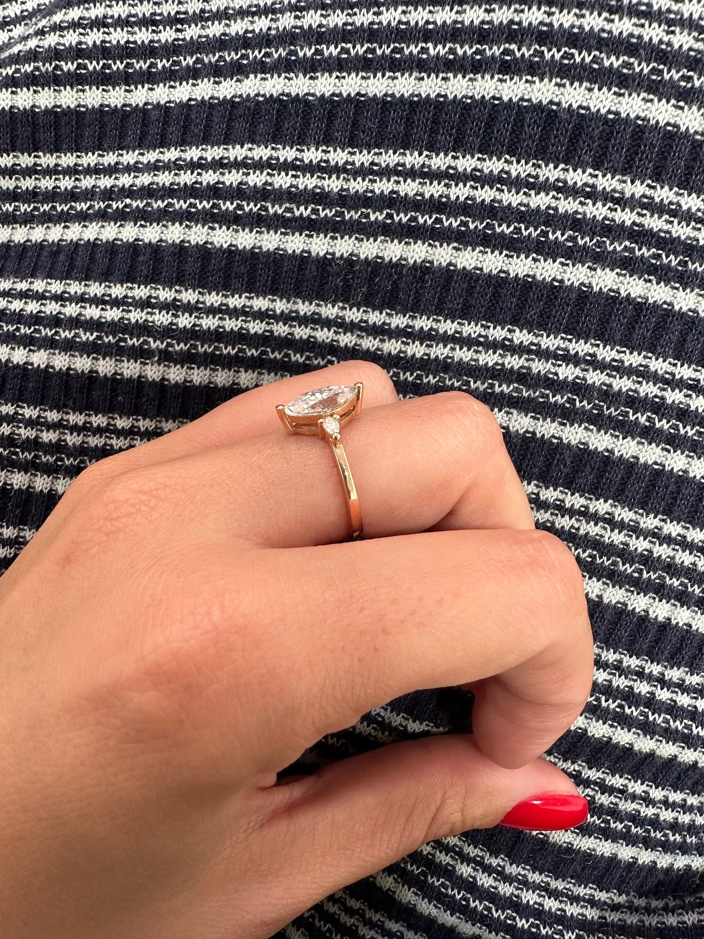 0.7 CT Marquise Cut Moissanite Three Stone Engagement Ring