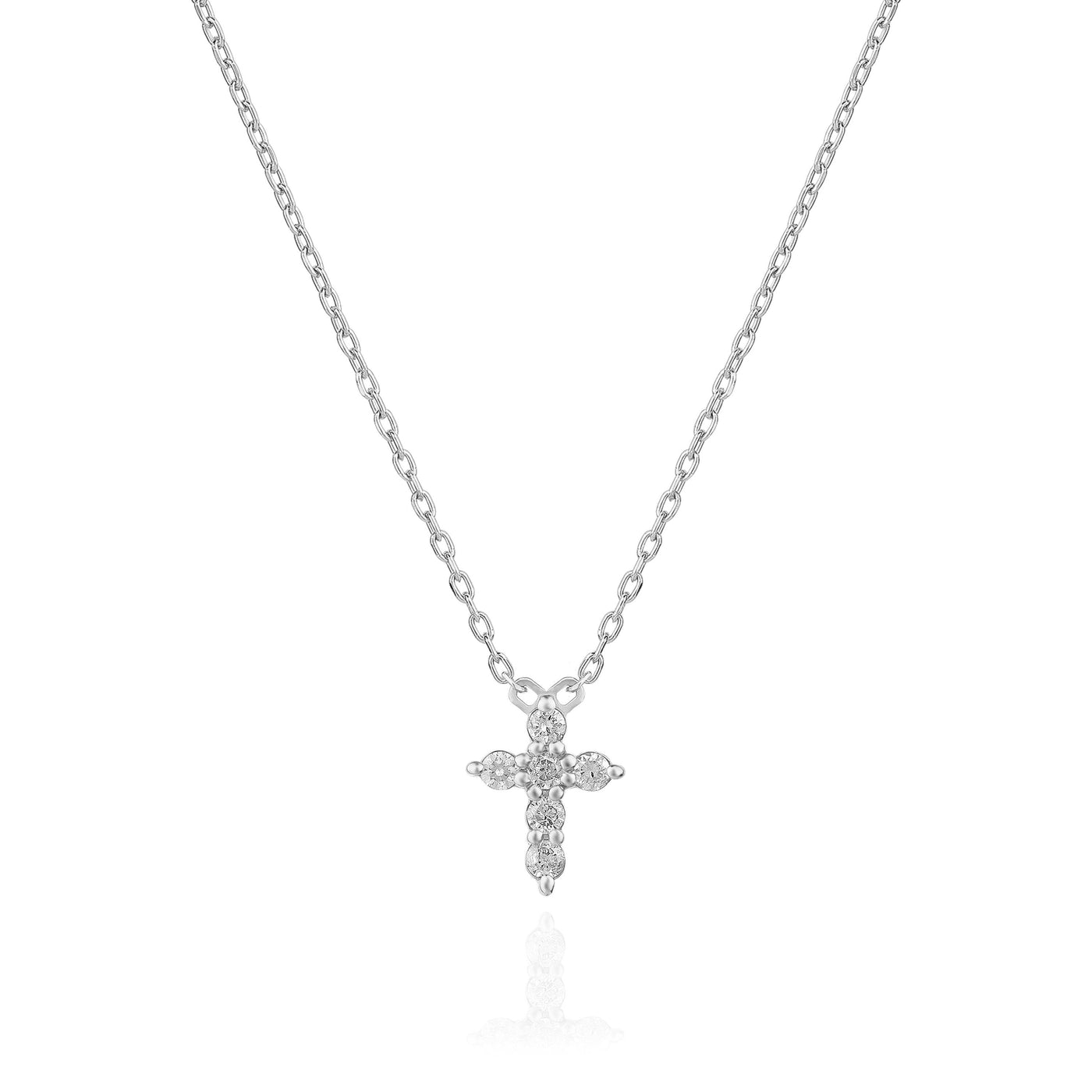 Round Cut Cross Diamond Moissanite Necklace In 18K Gold