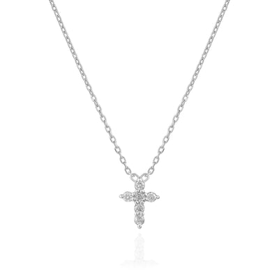 Round Cut Cross Diamond Moissanite Necklace In 18K Gold