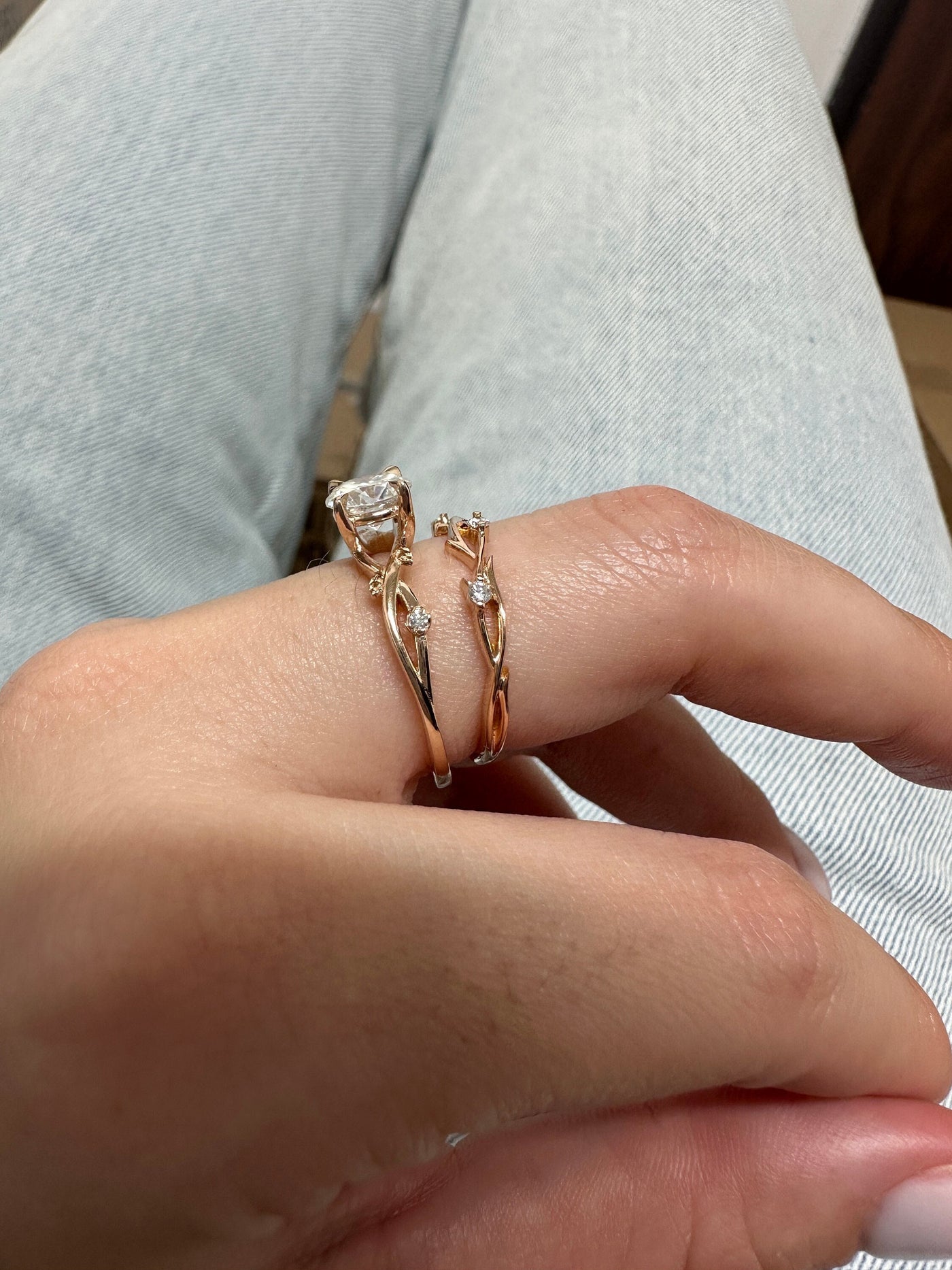 1.0 CT Round Cut Moissanite Twig Engagement Ring