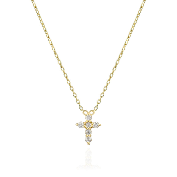 Round Cut Cross Diamond Moissanite Necklace In 18K Gold