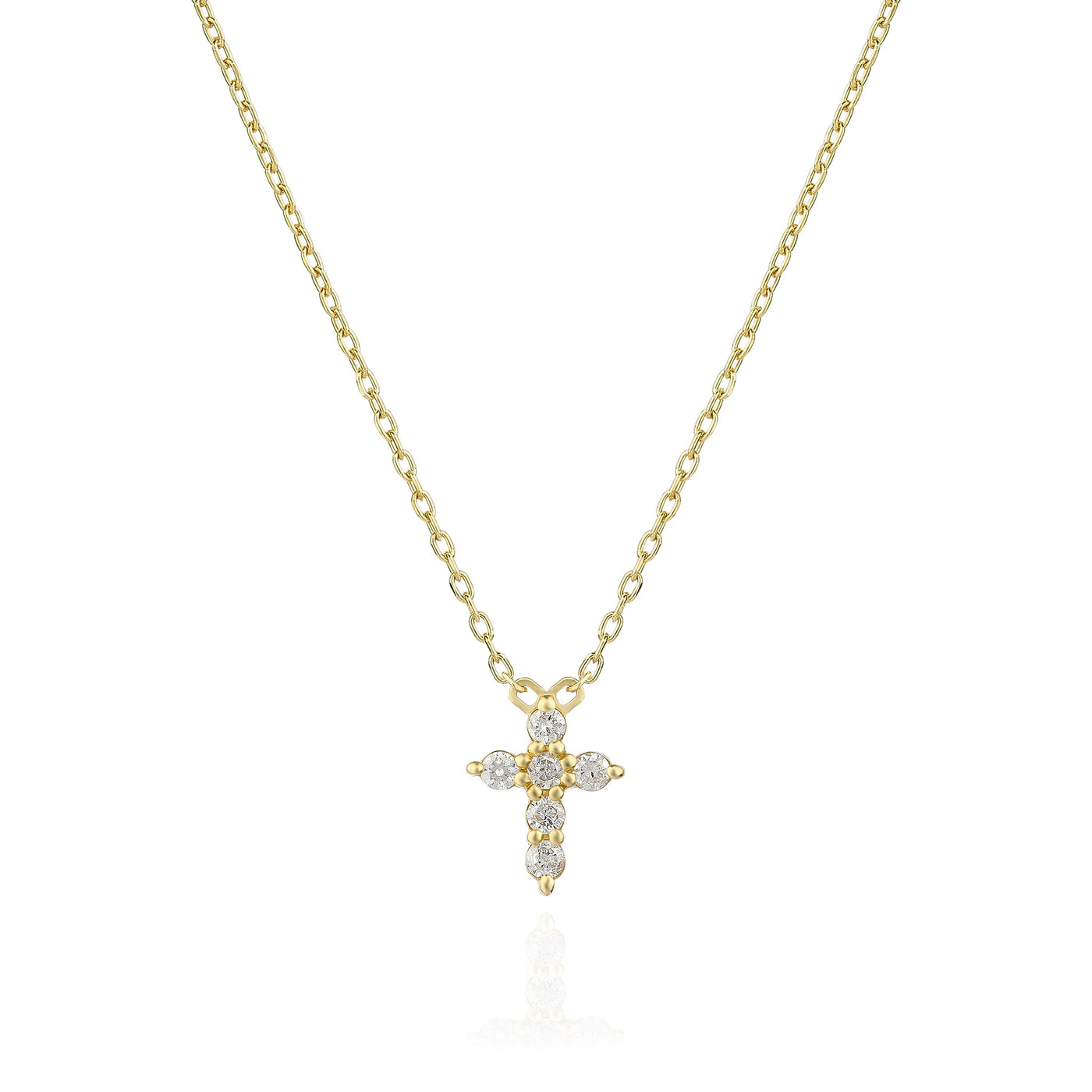 Round Cut Cross Diamond Moissanite Necklace In 18K Gold