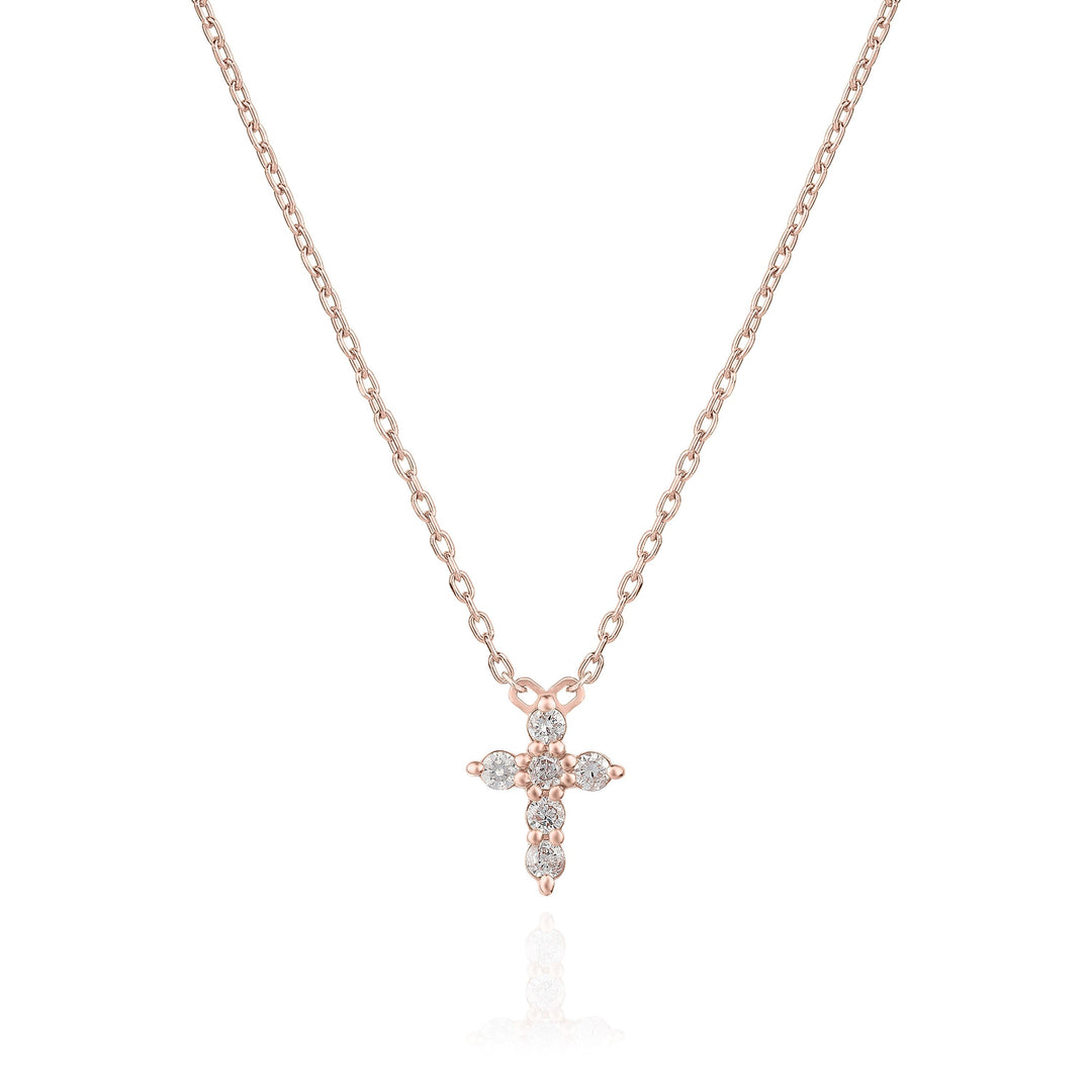 Round Cut Cross Diamond Moissanite Necklace In 18K Gold