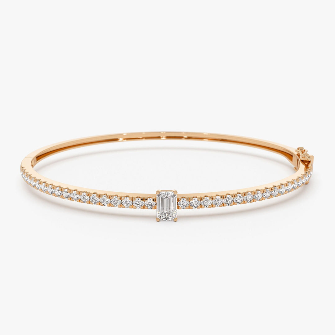Emerald Shape Diamond and Gold Bracelet Bangle for Women