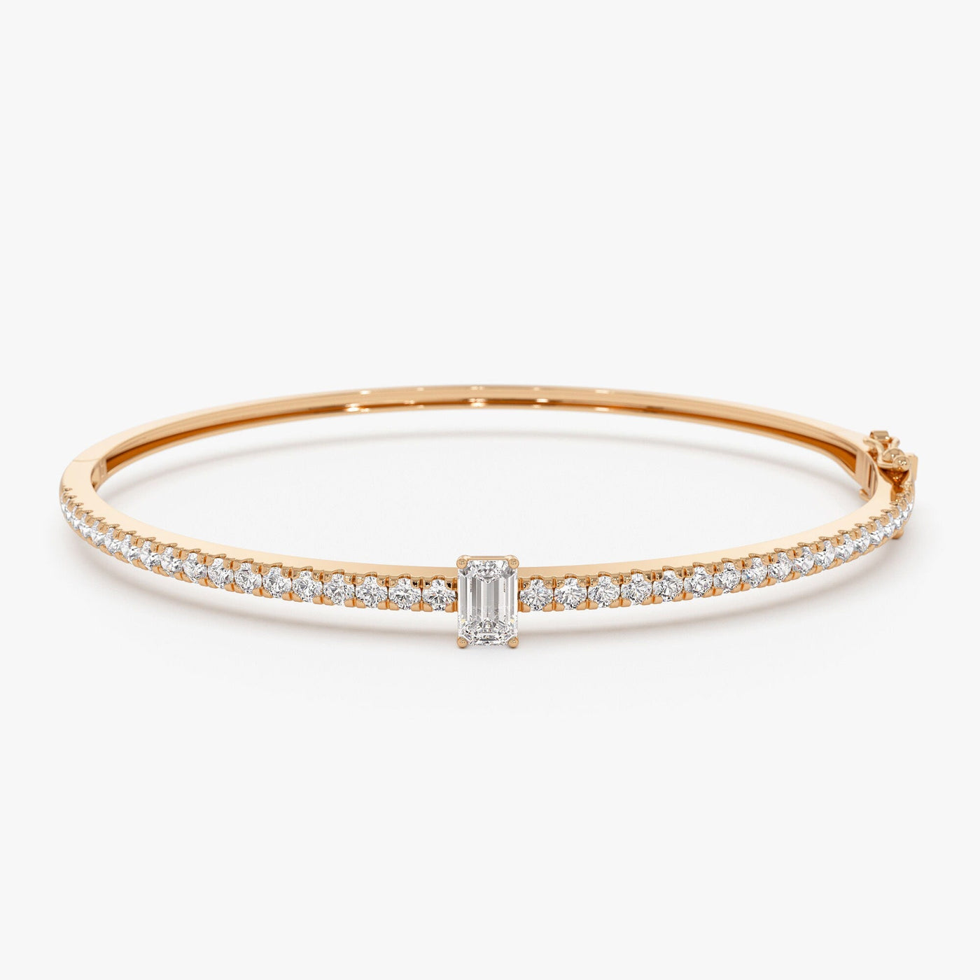 Emerald Shape Diamond and Gold Bracelet Bangle for Women