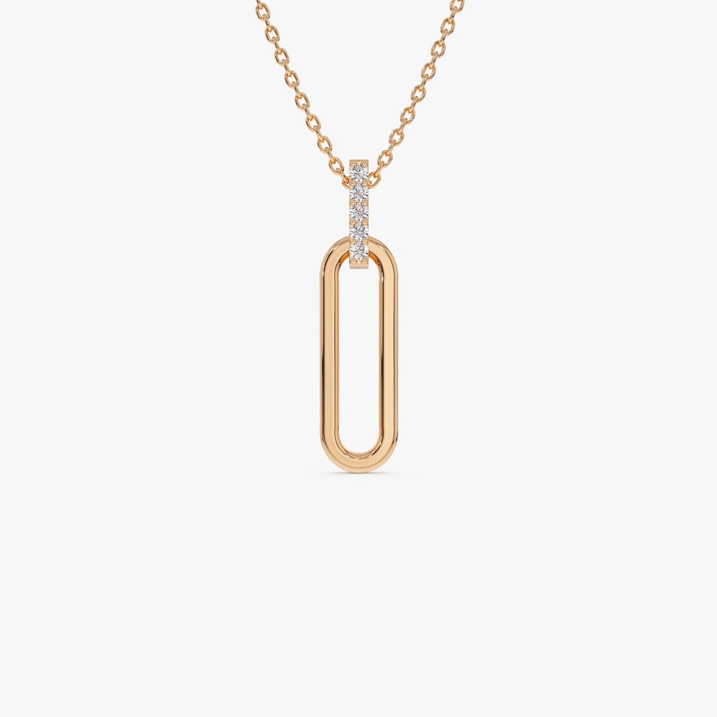 Round Cut Diamond 14k Gold Paper Clip Link Pendant for Her