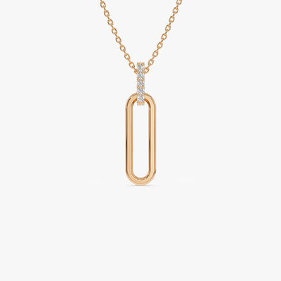 Round Cut Diamond 14k Gold Paper Clip Link Pendant for Her