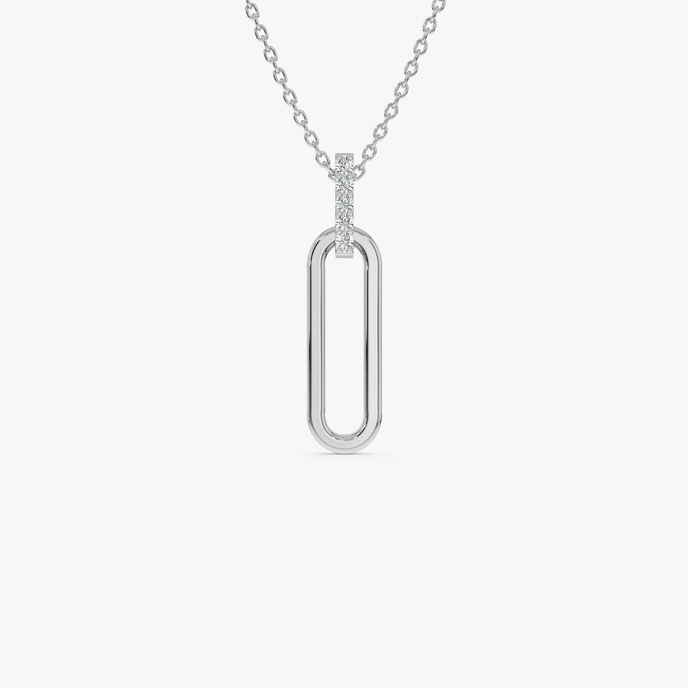 Round Cut Diamond 14k Gold Paper Clip Link Pendant for Her