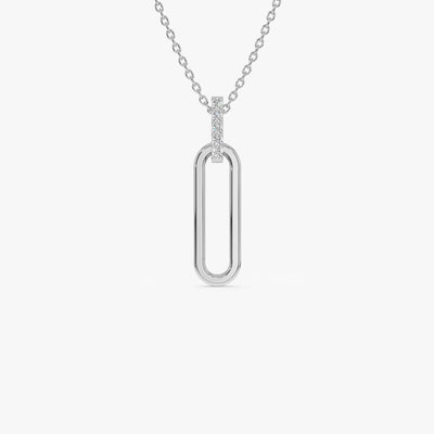 Round Cut Diamond 14k Gold Paper Clip Link Pendant for Her