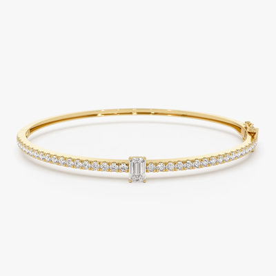 Emerald Shape Diamond Bracelet Bangle for Women