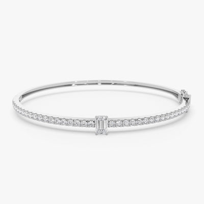 Emerald Shape Diamond and Gold Bracelet Bangle for Women