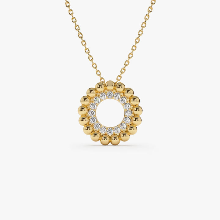 14k Solid Gold Beaded Diamond Circle Necklace for Christmas Gift