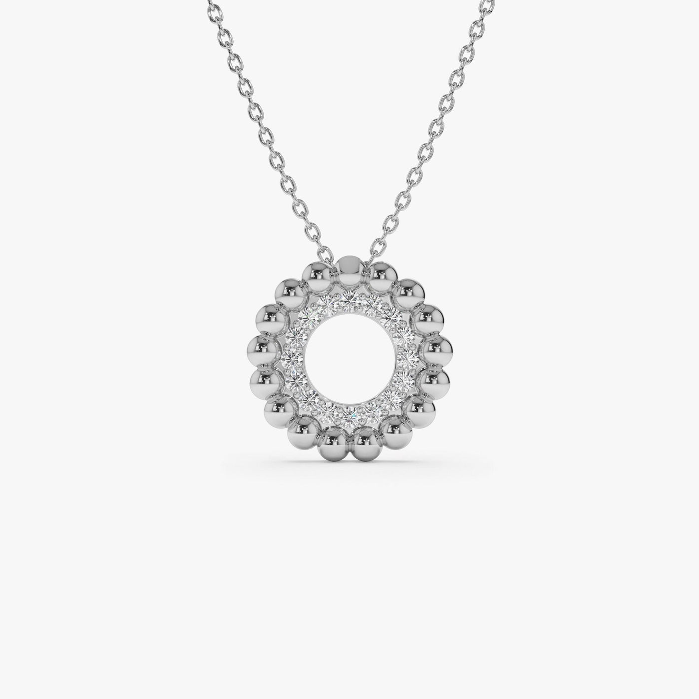 14k Solid Gold Beaded Diamond Circle Necklace for Christmas Gift