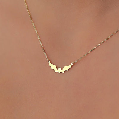 14K Gold Halloween Dainty Bat Necklace for Women