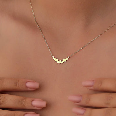 14K Gold Halloween Dainty Bat Necklace for Women