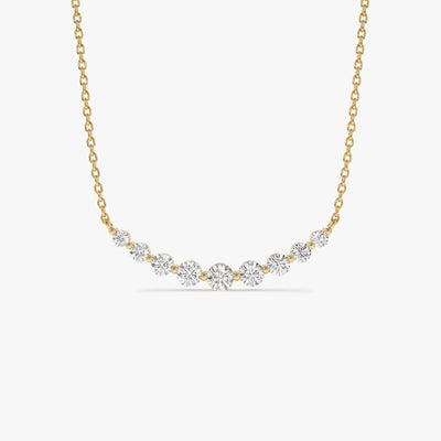 Round Cut Curved Diamond Necklace 14K Gold Ring for Women