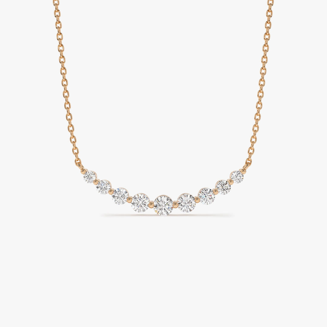 Round Cut Curved Diamond Necklace 14K Gold Ring for Women