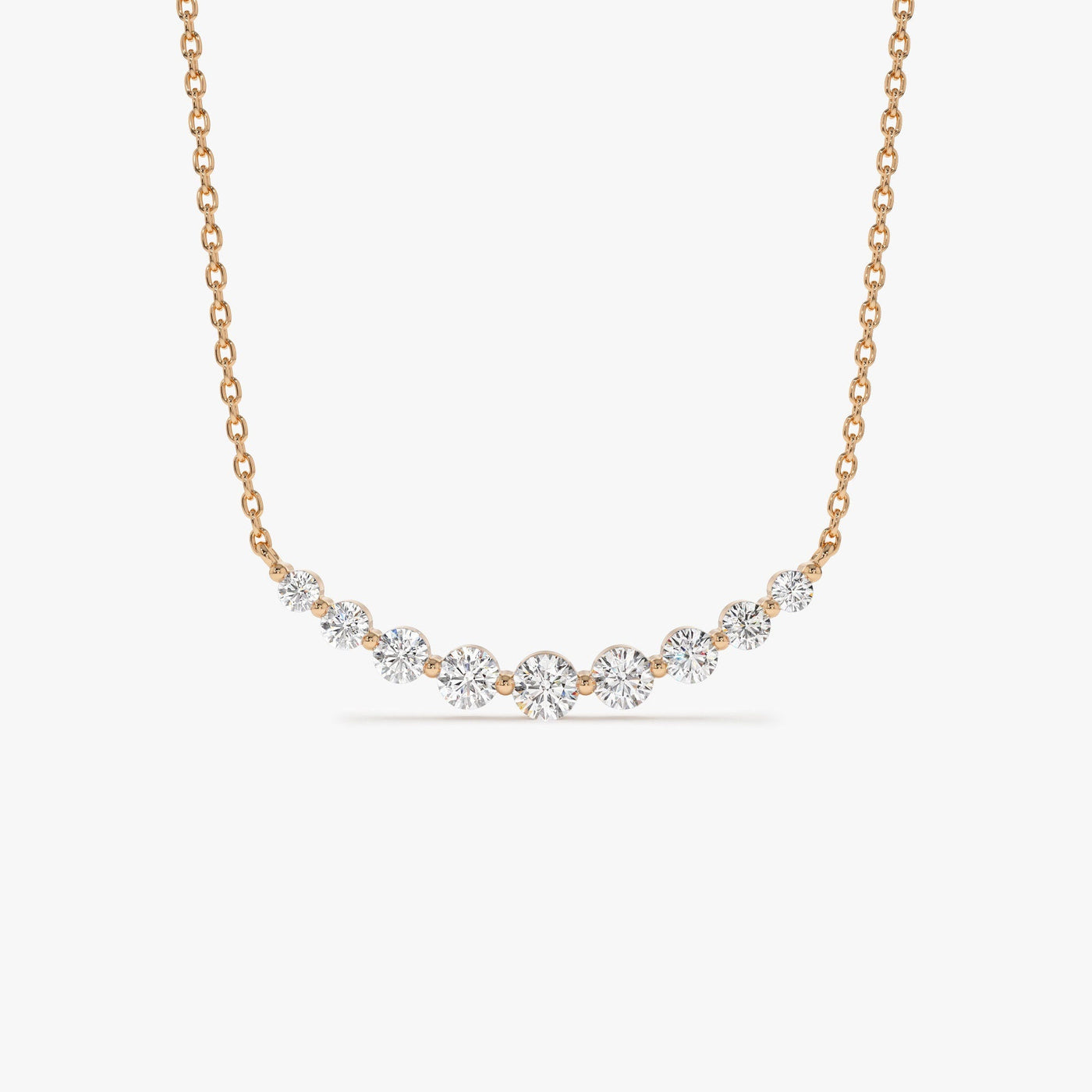 Round Cut Curved Diamond Necklace 14K Gold Ring for Women