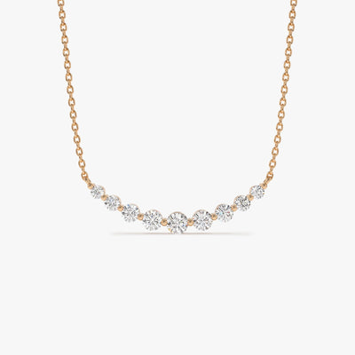 Round Cut Curved Diamond Necklace 14K Gold Ring for Women
