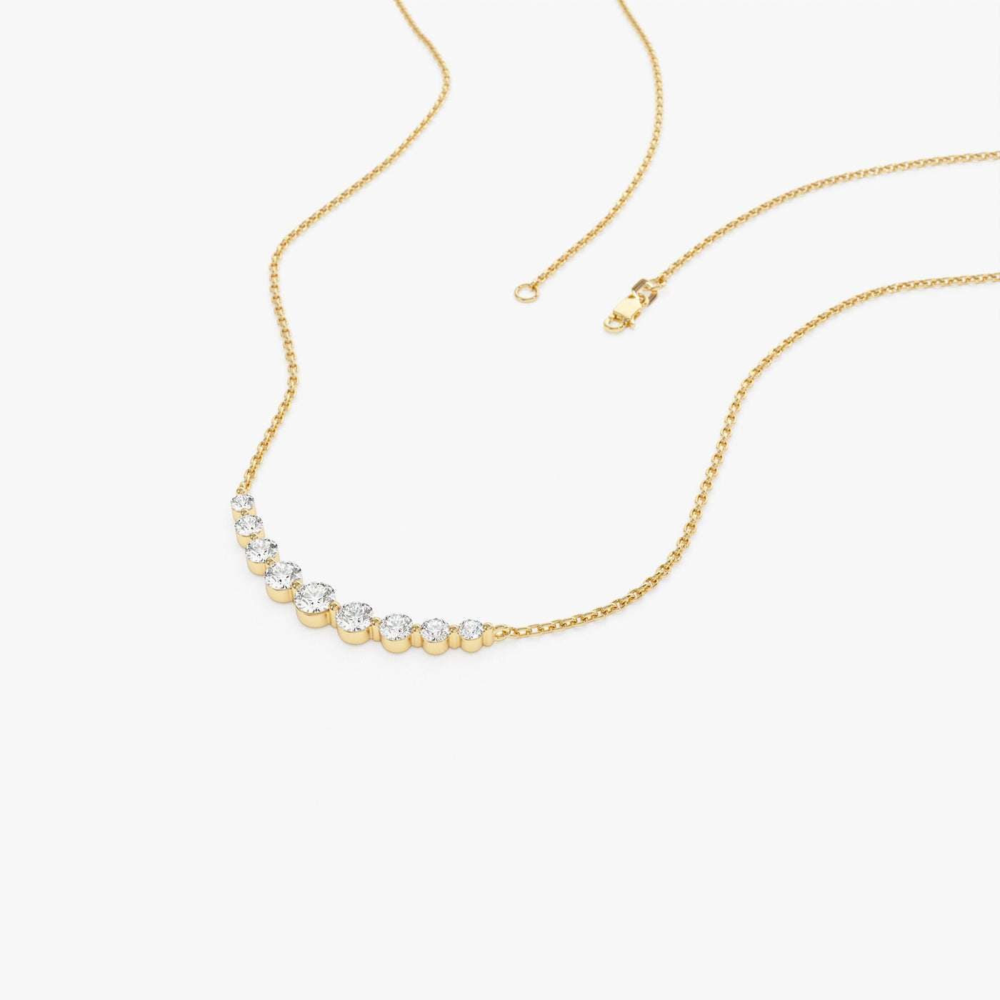 Round Cut Curved Diamond Necklace 14K Gold Ring for Women