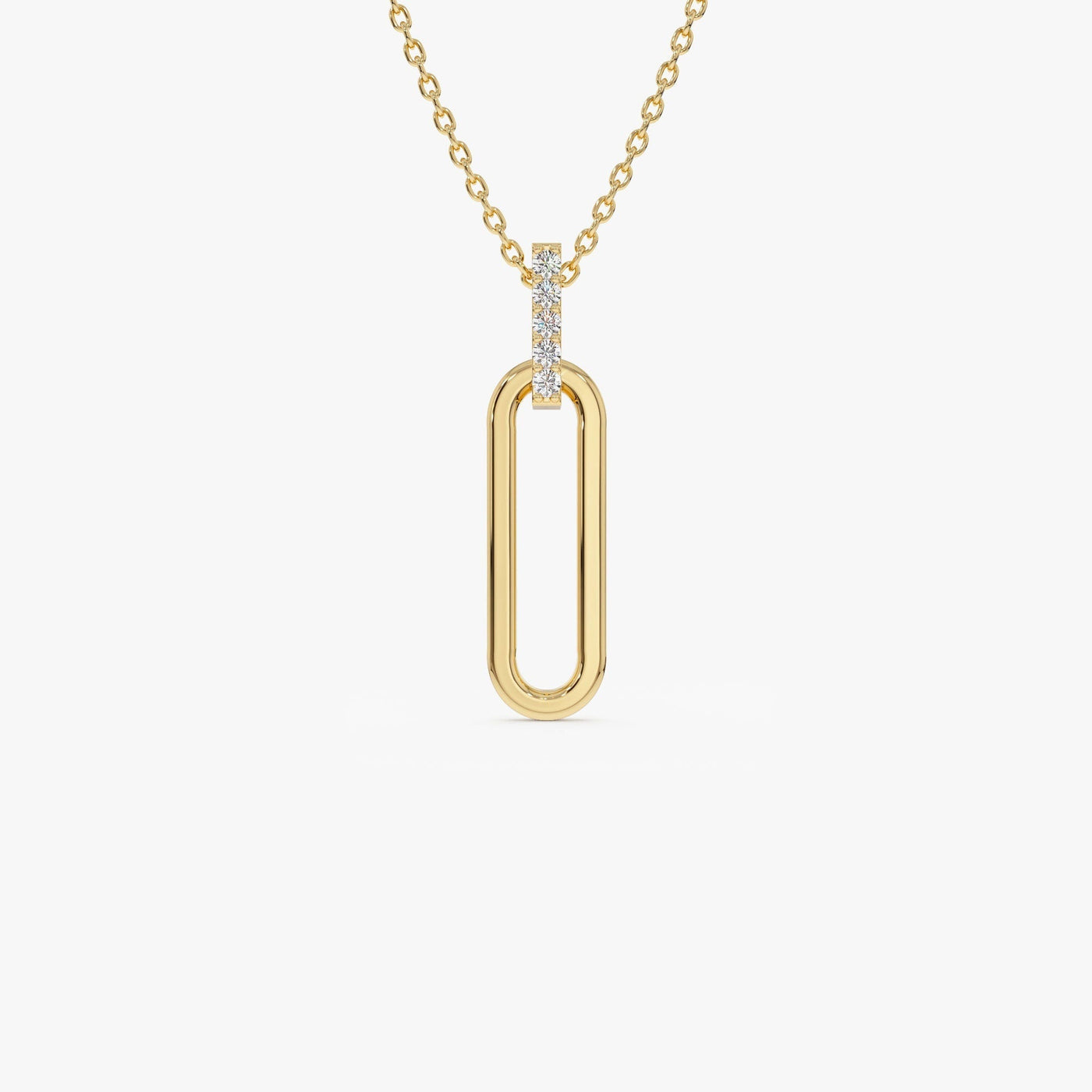 Round Cut Diamond 14k Gold Paper Clip Link Pendant for Her
