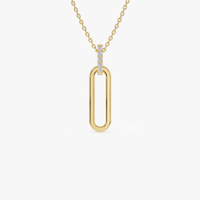 Round Cut Diamond 14k Gold Paper Clip Link Pendant for Her
