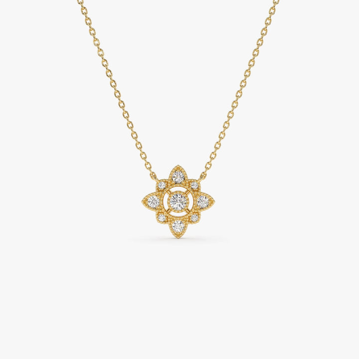 Round Cut Diamond Floral Vintage Necklace for Christmas Gift