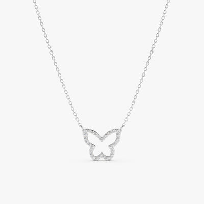 Round Cut Diamond Solid Gold Butterfly Necklace for Birthday Gift