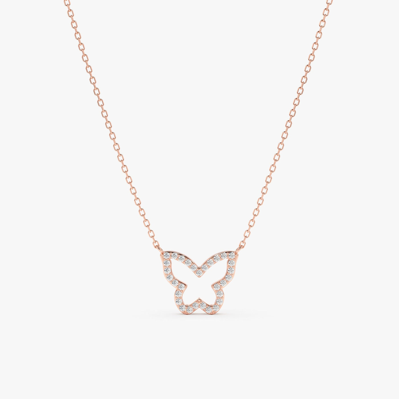 Round Cut Diamond Solid Gold Butterfly Necklace for Birthday Gift