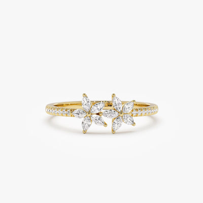 Round & Marquise Cut Diamond Two Flower Wedding Ring for Her