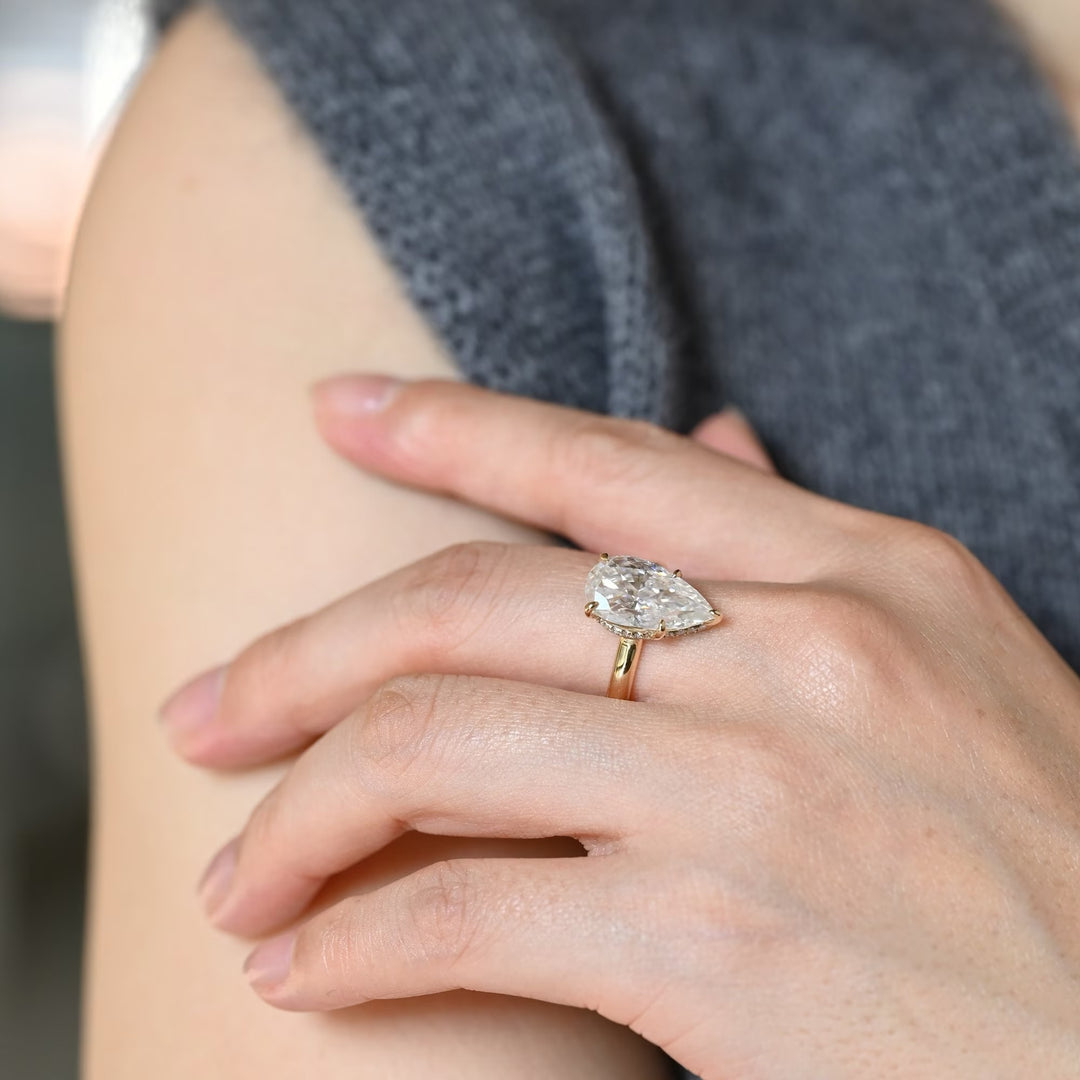 3.0 CT Pear Cut Hidden Halo Moissanite Engagement Ring