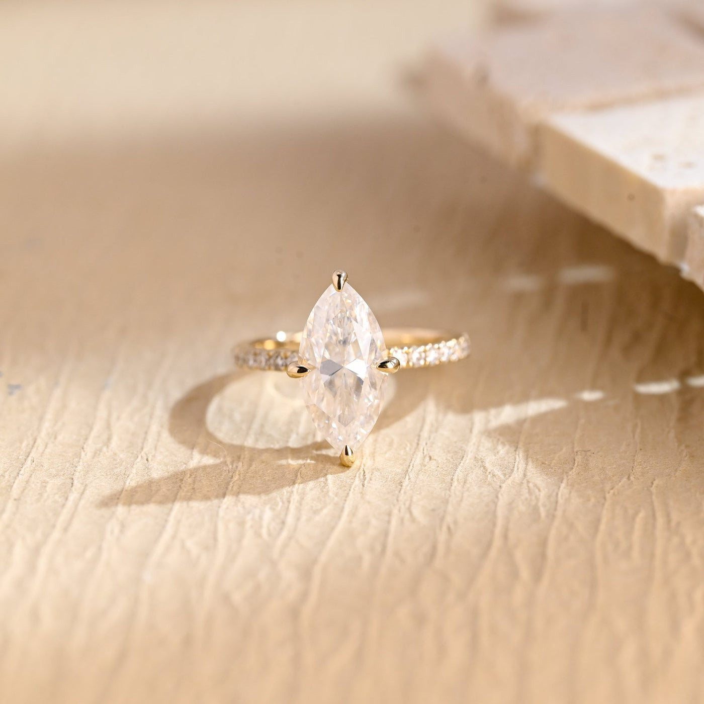 3.0CT Marquise Cut Pave Setting Moissanite Engagement Ring