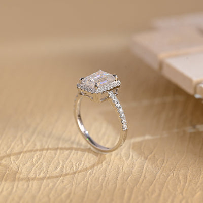 1.50 CT Emerald Cut Halo Diamond Moissanite Engagement Ring