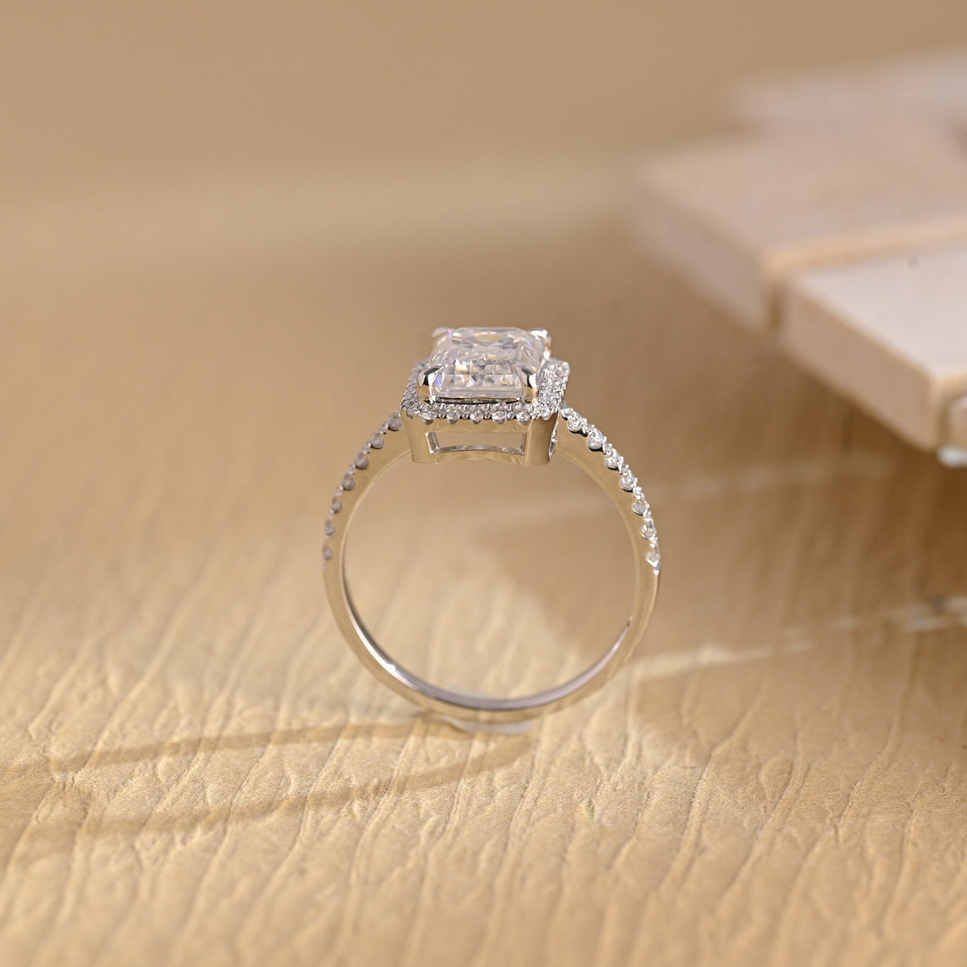 1.50 CT Emerald Cut Halo Diamond Moissanite Engagement Ring