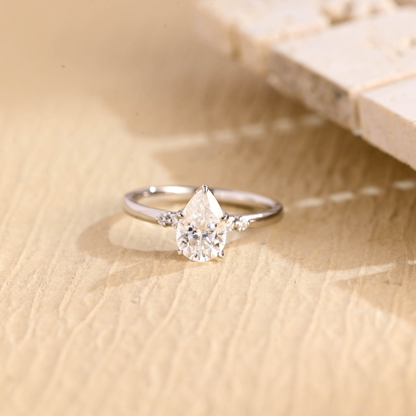 1.0CT Pear Diamond Cluster Moissanite Engagement Ring