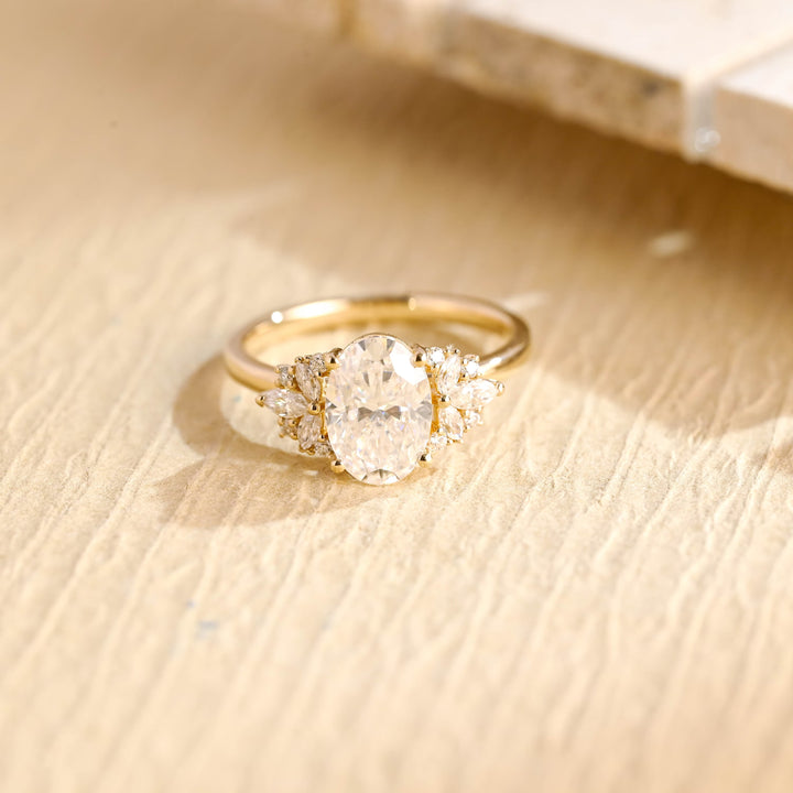 2.0CT Oval Cut Cluster Diamond Moissanite Engagement Ring