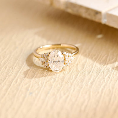 2.0CT Oval Cut Cluster Diamond Moissanite Engagement Ring