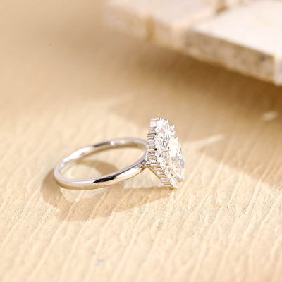 1.0CT Pear Cut Cluster Diamond Moissanite Engagement Ring