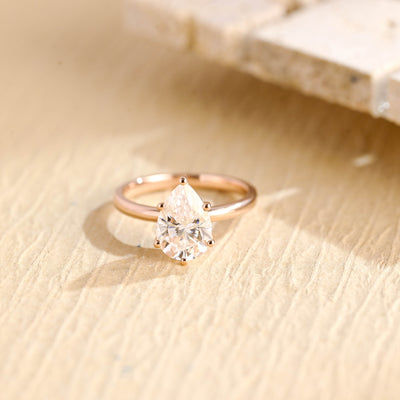 2.0CT Pear Cut Hidden Halo Moissanite Engagement Ring