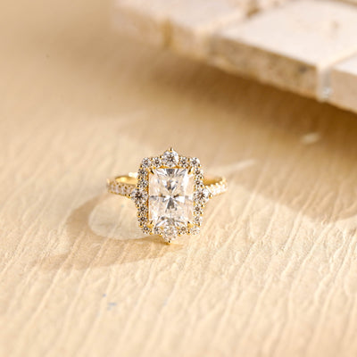 1.50CT Radiant Diamond Halo Moissanite Engagement Ring