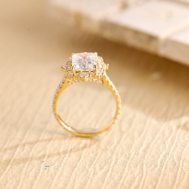 1.50CT Radiant Diamond Halo Moissanite Engagement Ring
