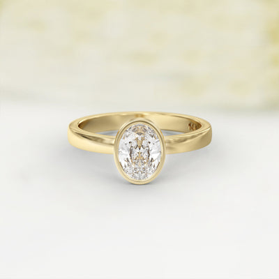 1.0 CT Oval Cut Bezel Solitaire Moissanite Engagement Ring