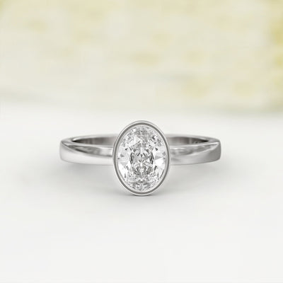 1.0 CT Oval Cut Bezel Solitaire Moissanite Engagement Ring