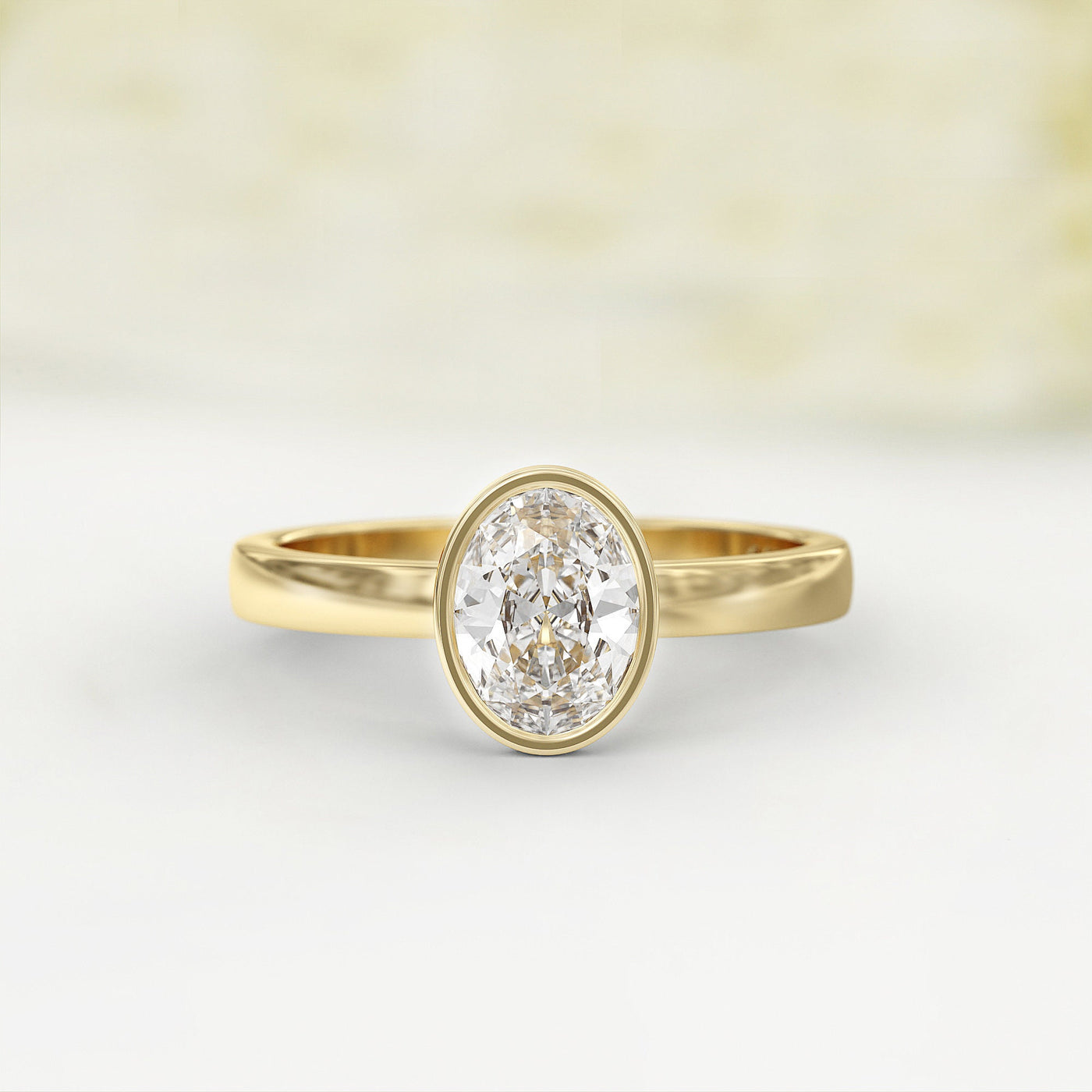 1.0 CT Oval Cut Bezel Solitaire Moissanite Engagement Ring