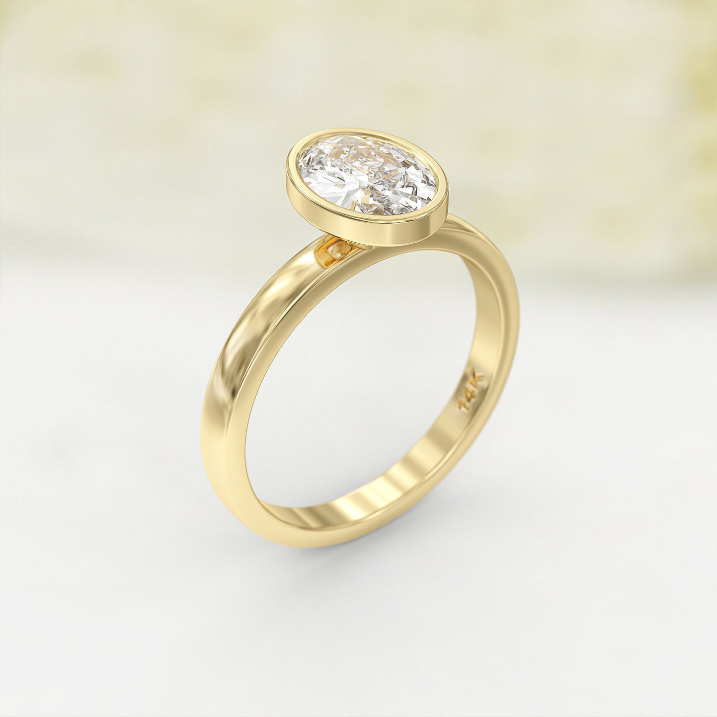 1.0 CT Oval Cut Bezel Solitaire Moissanite Engagement Ring